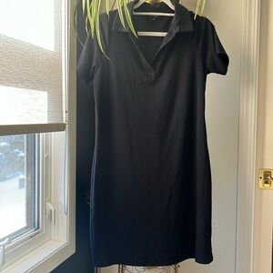 Collared Ribbed Black Dress